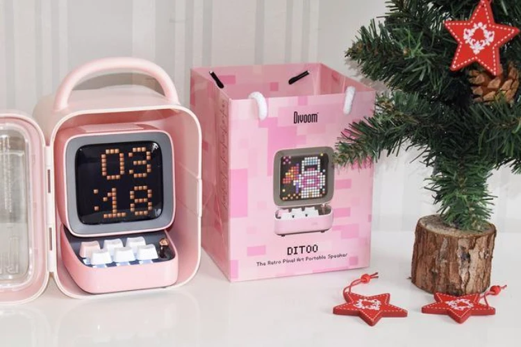 Divoom DITOO Pixel Bluetooth Wireless Speaker Cherry blossom Pink Mechanical retro mini computer model Smart alarm clock | Электроника