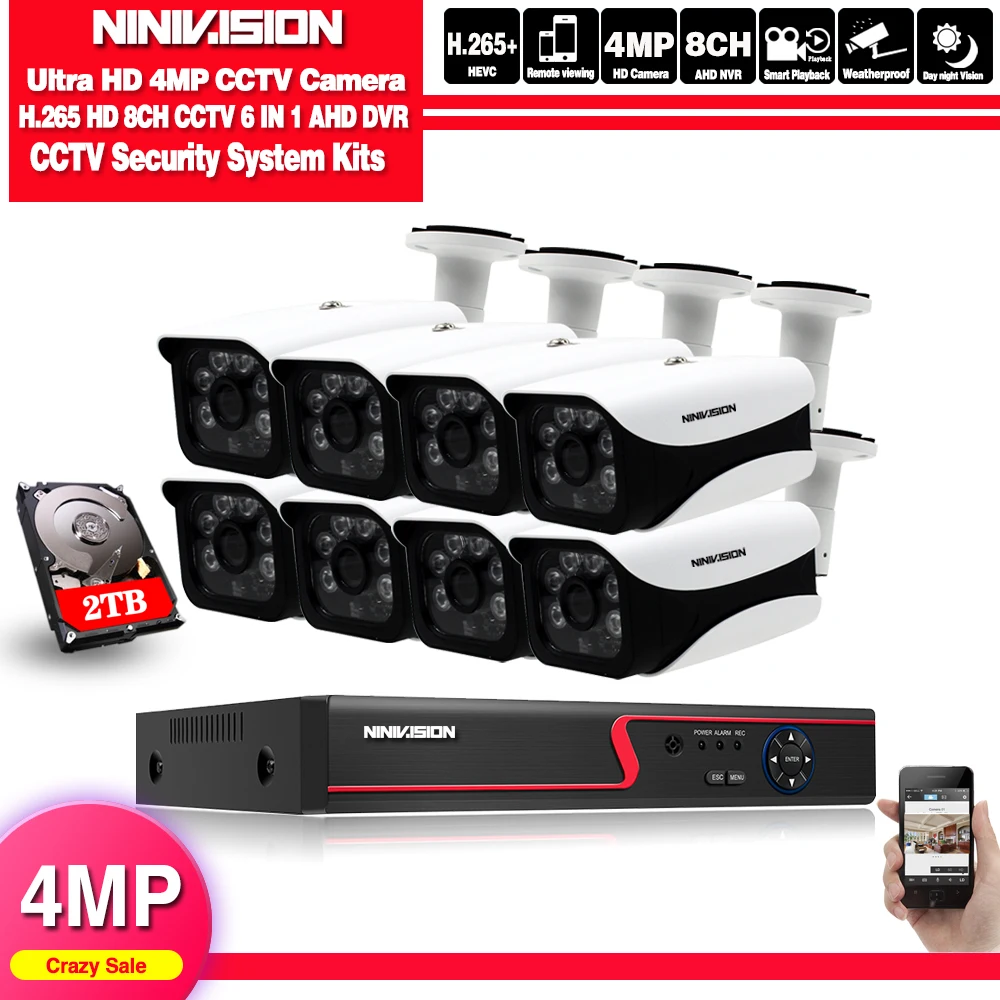 4mp HD CCTV система 8CH AHD DVR комплект 8 шт. 4.0mp 2560*1440 6* массив светодиодов камера безопасности наружный комплект видеонаблюдения легкий дистанционный просмотр - Цвет: 2TB HDD