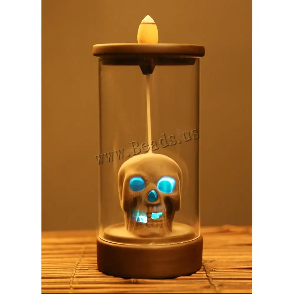 

Skull Backflow Incense Burner Ceramic Windproof Waterfall Tea House Decorate Incense Base For Living Room Home Decor