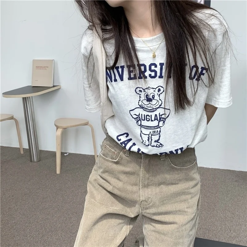 Футболка женская с коротким рукавом и принтом Медведь | Женская одежда