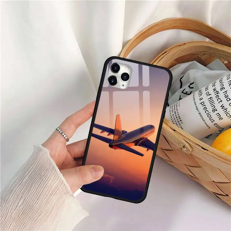 

Aircraft Phone Case Tempered glass for iPhone 11 12 mini pro XS MAX 8 7 Plus X XS XR
