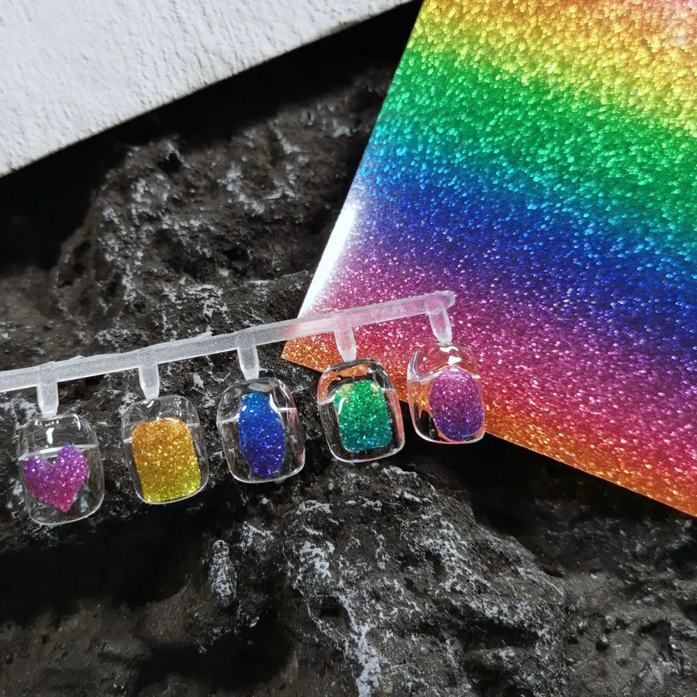 

Oval Square Love Heart Shaped Aurora Nail Sticker Ice Cube Cellophane Paper Colorful Transfer Laser Jewelry