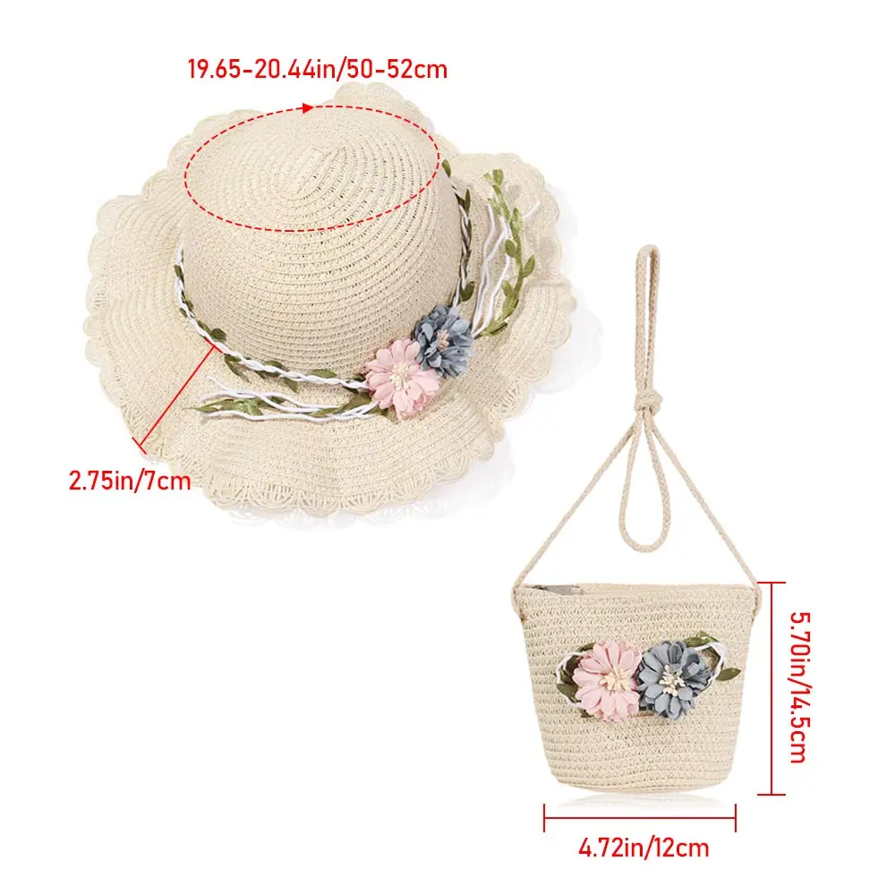 

Kids Handbag Bucket Cap Fresh Flower Beach Hat Baby Girls Straw Hats Woven Brim Floppy Sun Protection Summer Outdoor Sun Caps