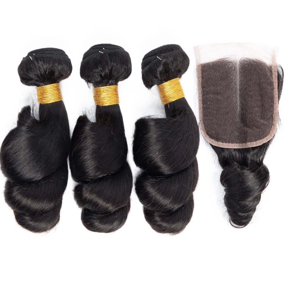 LEVITA свободная волна пряди с закрытием бразильские волосы волос 100% человеческие