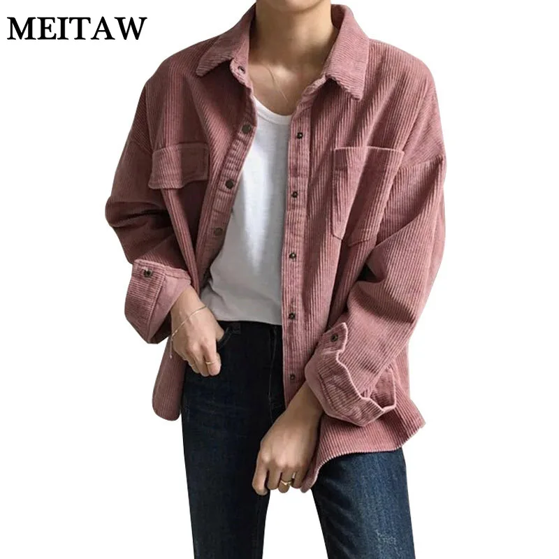 Женская Вельветовая куртка Harajuku Повседневная однотонная с длинным рукавом