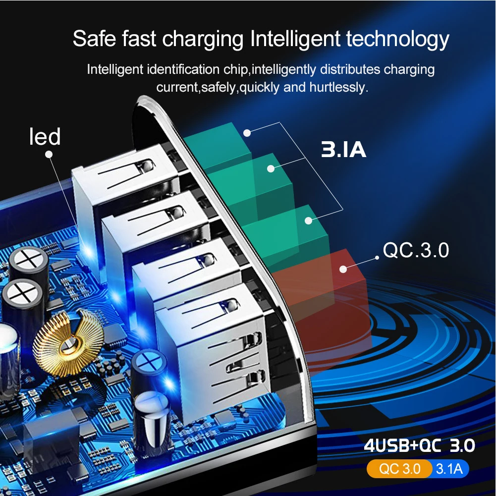 QC3.0 зарядное устройство для телефона адаптер для iPhone XS MAX XR X 8 мультирозеточный 4 USB настенное дорожное быстрое зарядное устройство для samsung Note 10 huawei Xiaomi