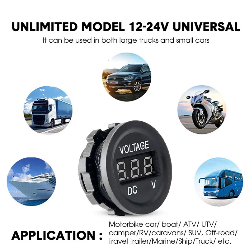 СВЕТОДИОДНЫЙ цифровой дисплей вольтметр панель 12/24 В водонепроницаемый круглый