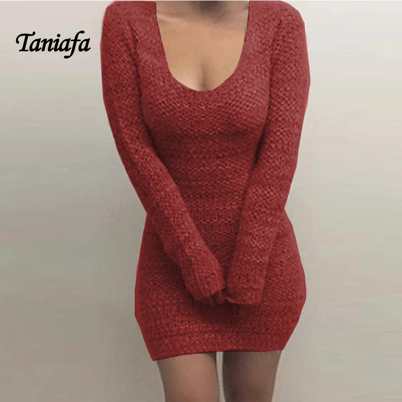 Taniafa/Новинка 2019 года Женские однотонные платья свитера сезон осень зима модные