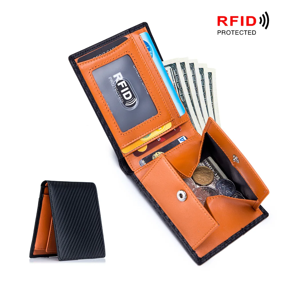 DIENQI Rfid углеродного волокна Для мужчин кошельки кожаные сумочки небольшие деньги