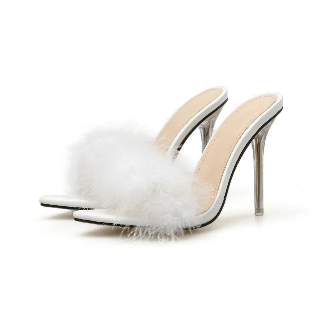 

High heeled slippers wool mesh red crystal heel sexy fashion sandals large size 35-40 High 11CM