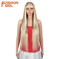 fashion idol synthetic wig with bangs 36 inch long straight wig cosplay ombre blond wigs for black women heat resistant fiber
