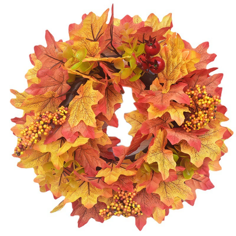 

30cm Thanksgiving Wreaths Cross Halloween Wreath Pumpkin Berries Maple Leaves Harvest Day Hanging Door Garden Decorations