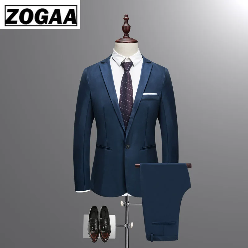 Куртка + брюки новые мужские деловые тонкие костюмы наборы сплошной цвет