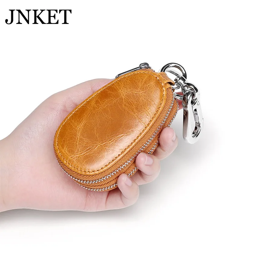 

JNKET новый ретро брелок из коровьей кожи чехол для ключей двойная молния брелок для ключей подвесной держатель для ключей