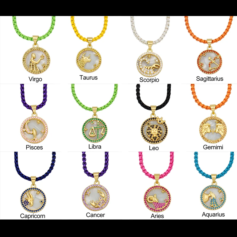 

Classic 12 Constellations Pendant Necklace for Man Women CZ Stone Fashion Jewelry Birthday Anniversary Party Best Gift