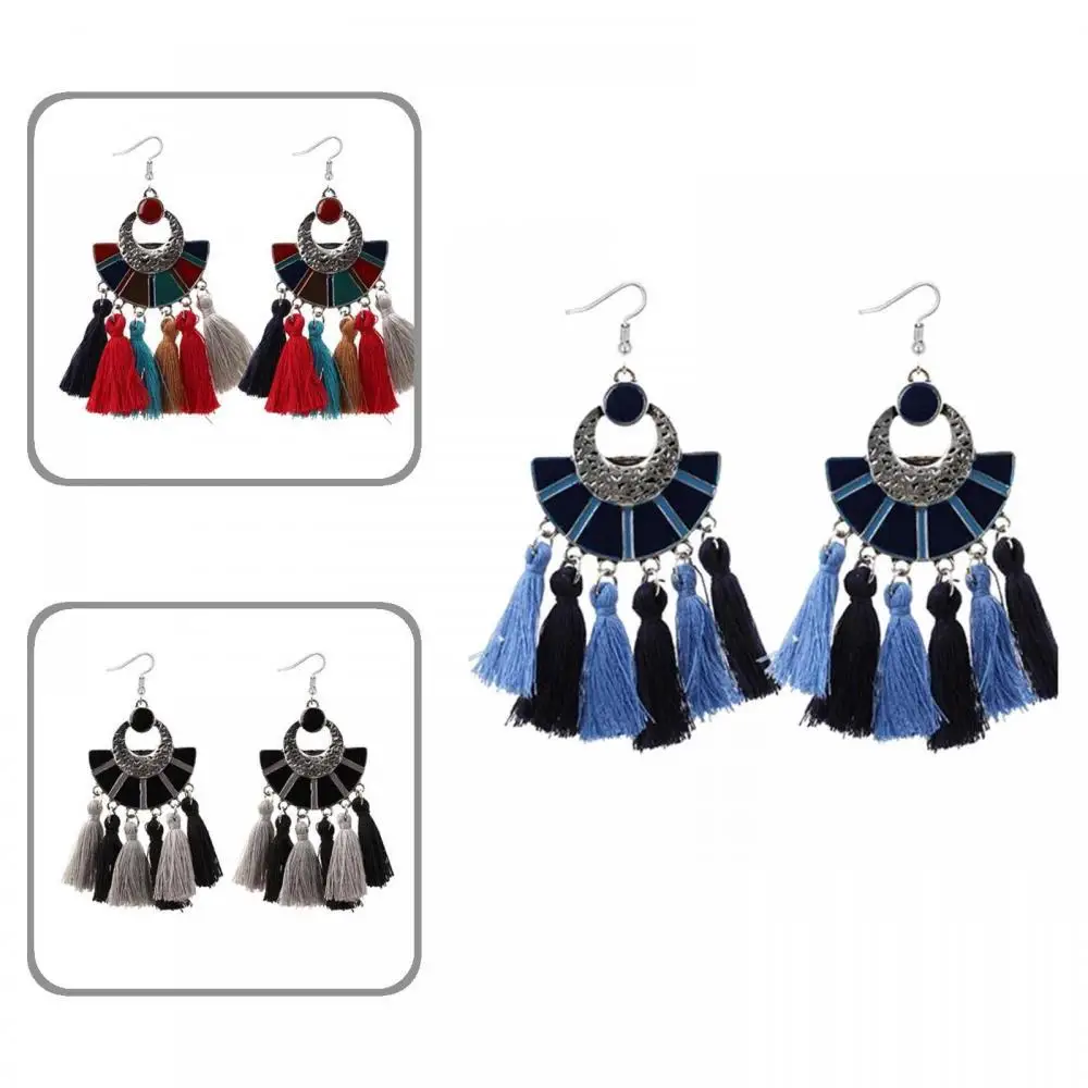 

Ethnic Women Fan Shape Colorful Tassel Dangle Drop Hook Earrings Jewelry Gift