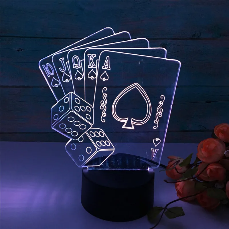 

Poker Dice 3D RGB Night Light LED Colorful USB Table Lamp Touch Remote Changing Lampara Kids Gifts Home Bar Cafe Christmas Decor