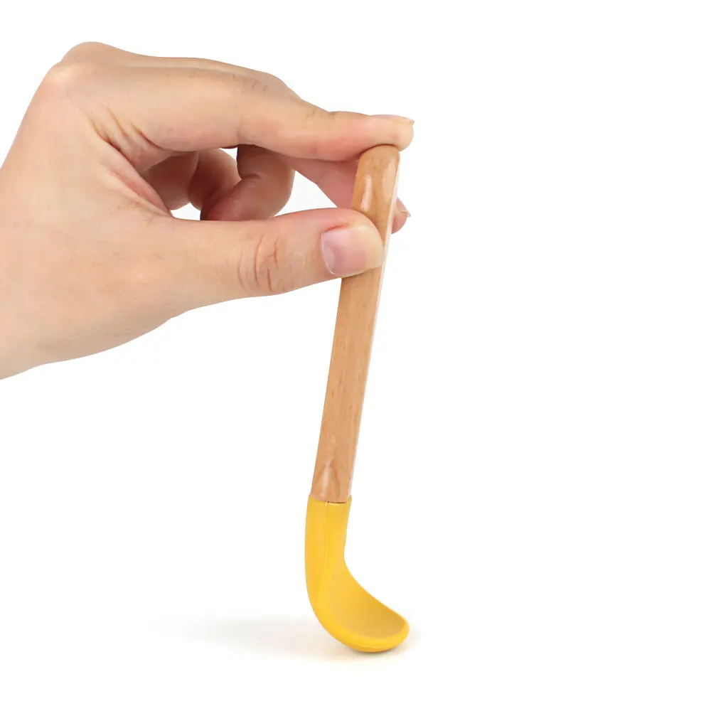 1pc baby silicone wooden Fork and Spoon Set Children Spoon Fork Tableware Baby Feeding Accessories Kid Training Eat Solid Food