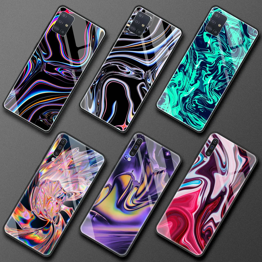 

Glass Case For Samsung Galaxy A51 A71 A50 A31 A52 A72 5G A70 A21S M51 M31 Tempered Phone Cover Shell Colorful Color Neon Texture