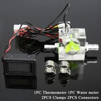 led thermometer computer cpu high accuracy combination 2 connectors water cooling system easy install flow meter professional