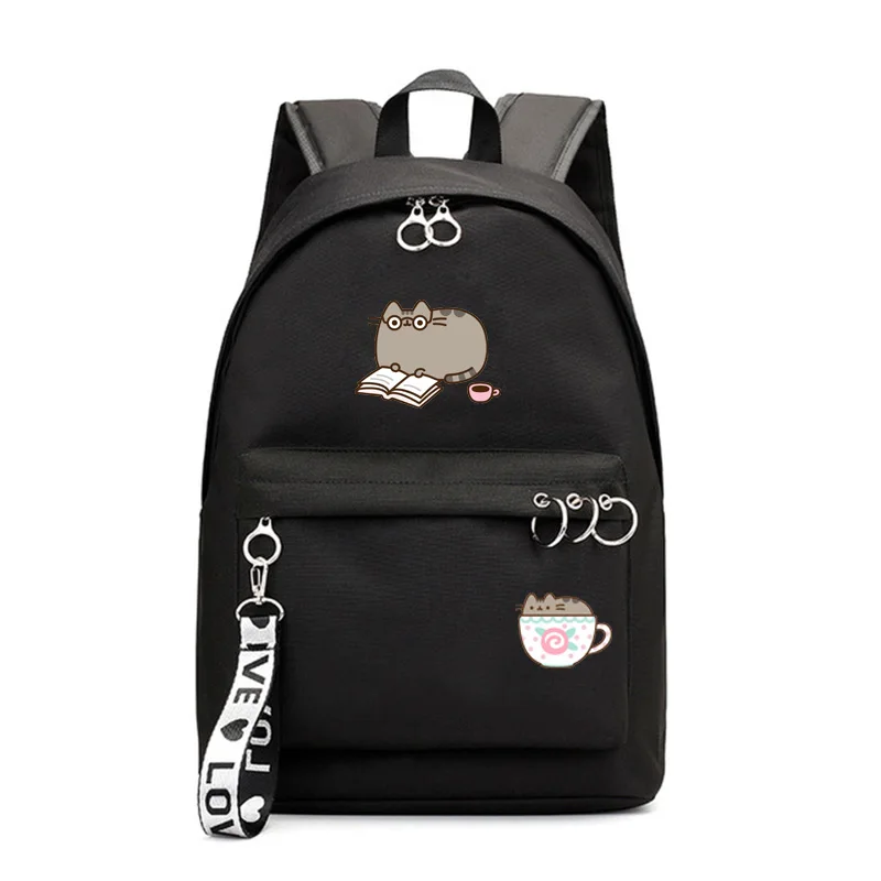 Black D IMIDO Punsheen Cat студенческие рюкзаки аниме Kawaii школьные сумки для девочек Твердые круглые украшения для подростков повседневный рюкзак для путешествий - Цвет: Black D