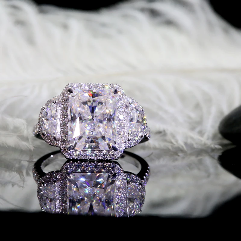 Обручальное кольцо AEAW Randiant Moissanite белое обручальное 6CTW с бриллиантами Lab 18k золото