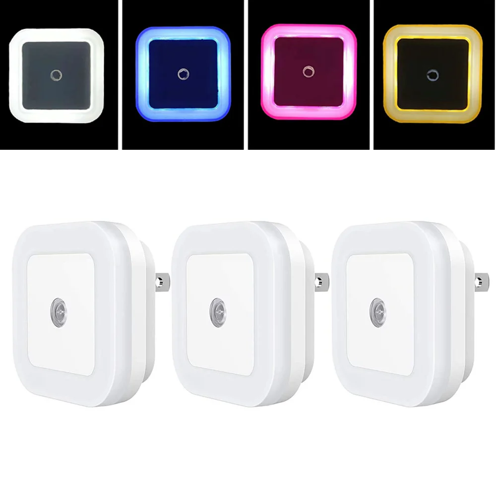

LED Night Light EU/US Plug in Dusk to Dawn Sensor Wall Nights Lamp Square for Bedroom Hallway Stairs Corridor 110V 220V