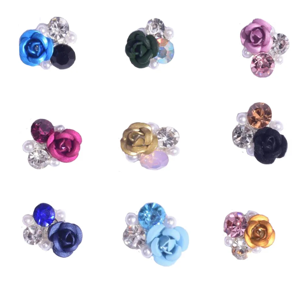10 шт. цветные цветы 3d украшения для ногтей и в виде кристаллов Стразы 9 видов