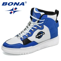 bona 2021 new designers luxury brand fashion high top sneakers men spring autumn casual shoes man leather boots mansculino comfy