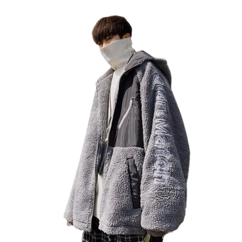 Lamb Wool Coat Male Trend Korean Couple Loose Cotton-padded Jacket Padded Jacket Plush Thick Men's Padded Jacket
