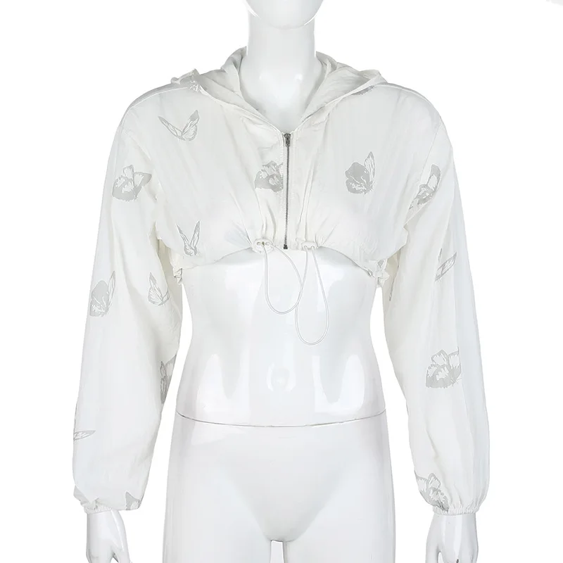 

Women's Summer Breathable Hooded Coat Butterfly Print Long Sleeve Sunscreen Wear Holiday Thin Sunscreen