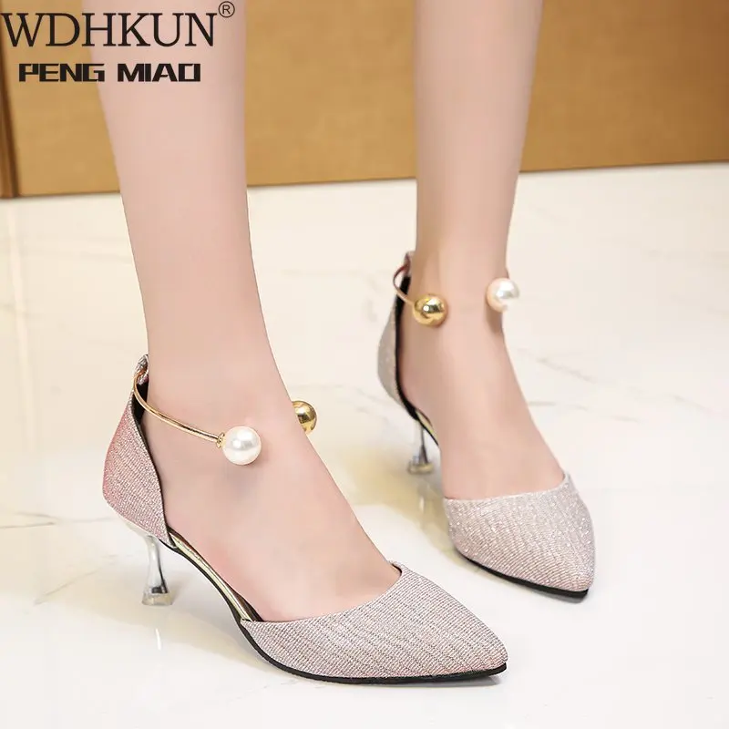 

Женские туфли на высоком каблуке, с жемчугом