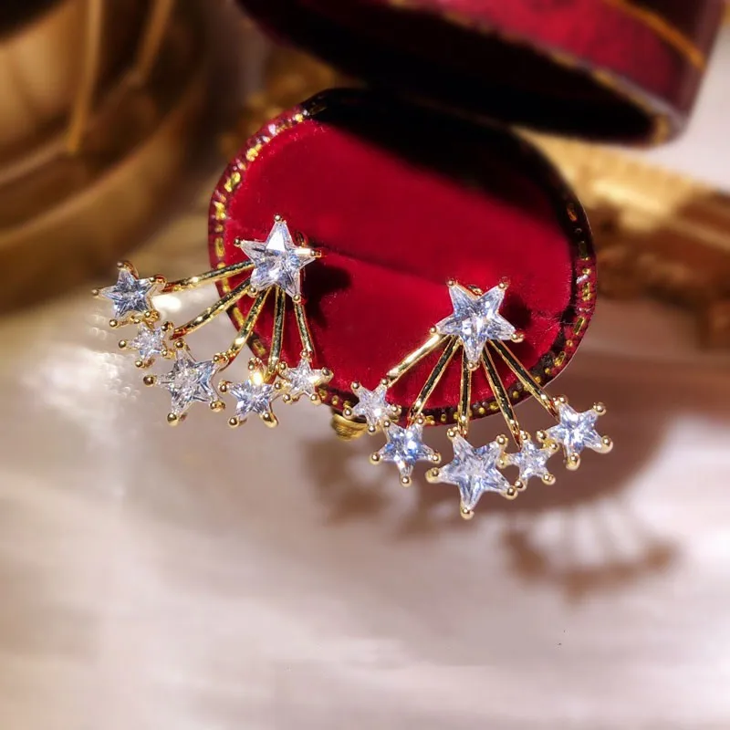 Серьги гвоздики для женщин S925 Серебряные иглы супер вспышка звезда фианит сзади