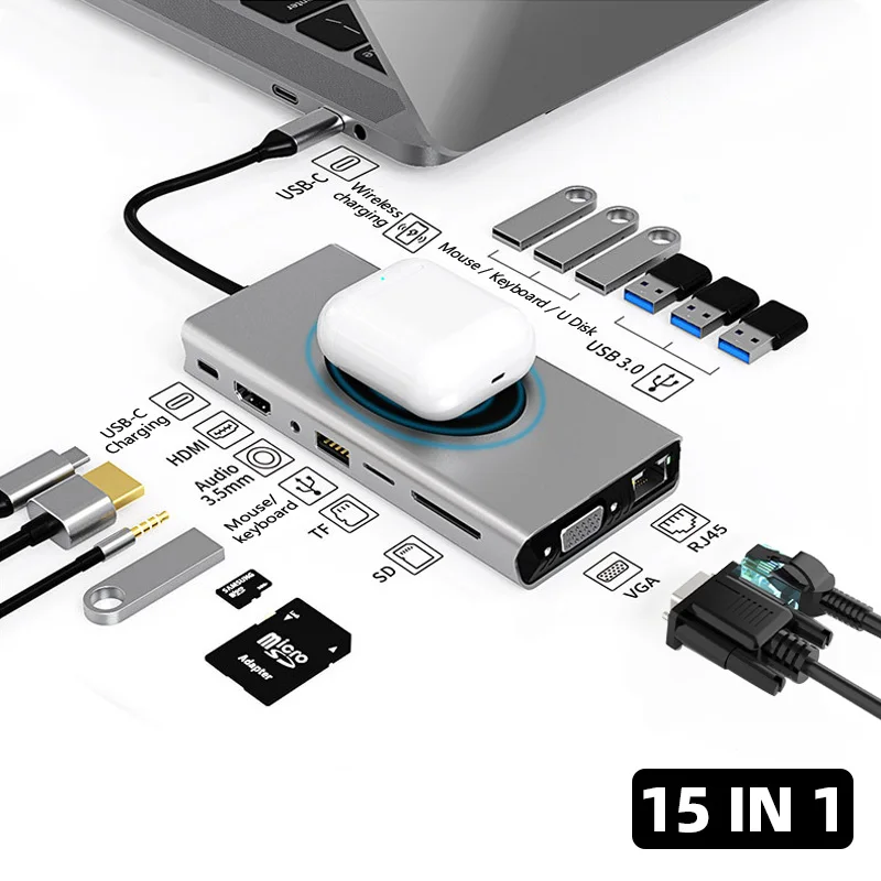 Док-станция 15 в 1 USB 3 0 адаптер совместимый с Type C и HDMI док-станция для MacBook телефона |