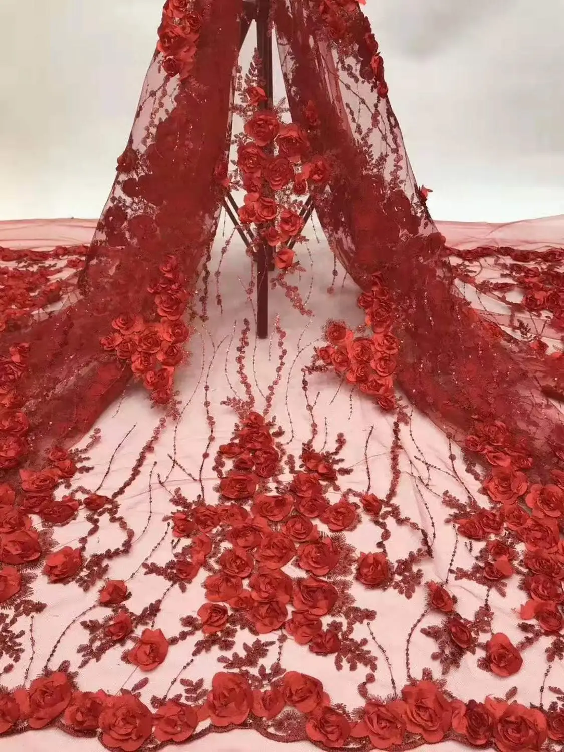 Последние 3D многоцветная вышивка французская сетка блестки африканская