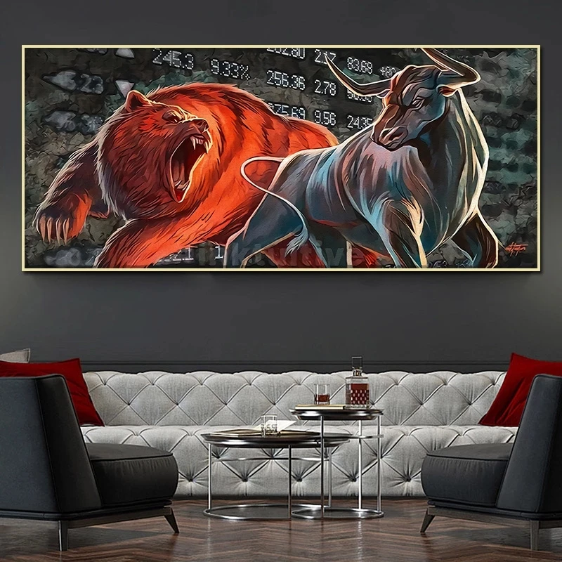 Stunning Bull Bear Canvas Painting Wall Art Quote Motivational Poster and Print Animal Picture For Living Room Home Decor Cuadro | Дом и сад