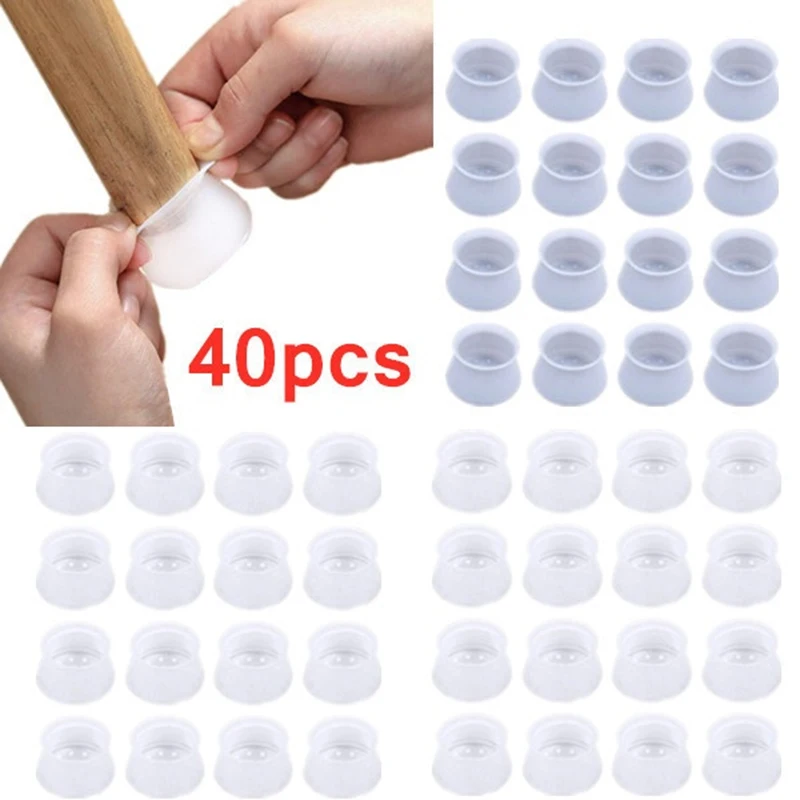 

40Pcs Anti-Slip Table Chair Leg Cap Pad Silicone Table Feet Cover Floor Foot Protection Bottom Cover Pads Protector Home Tools