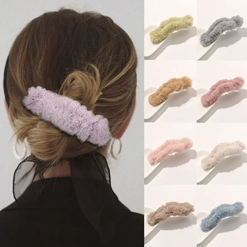 

Korean Version Hair Clips Solid Color Simple All-match Duckbill Clips Temperament Soft Plush Duckbill Clips Hair Accessories
