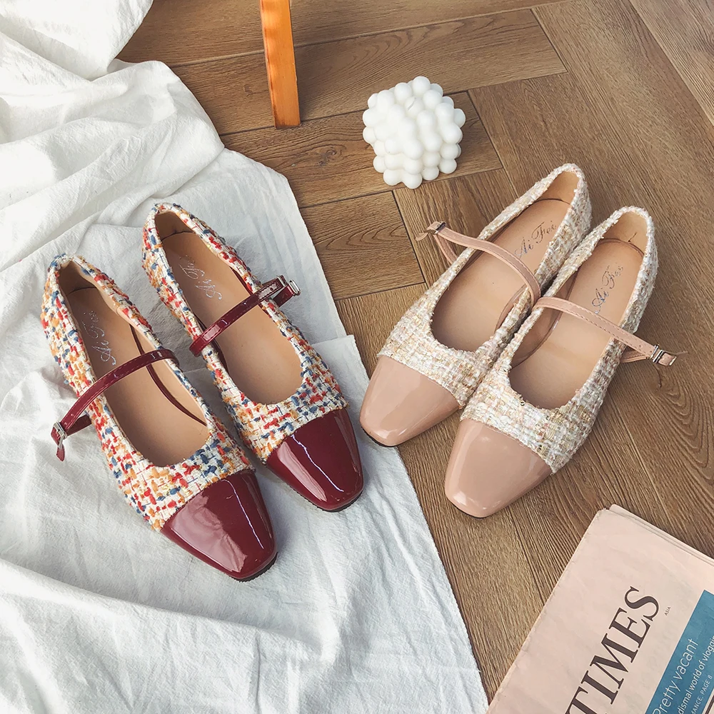 Женские туфли с закрытым носком Туфли Мэри Джейн в стиле ретро квадратным на