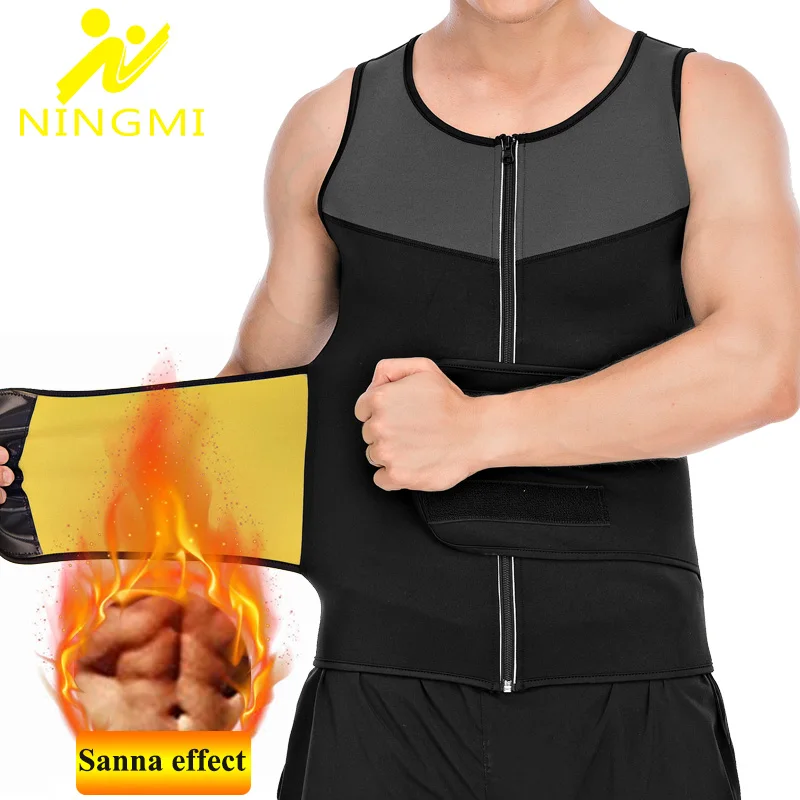

NINGMI Sports Shirt Mens Slimming Vest Fitness Tights Weight Loss Neoprene Sauna Waist Trainer Body Shapers Breathable Tank Top