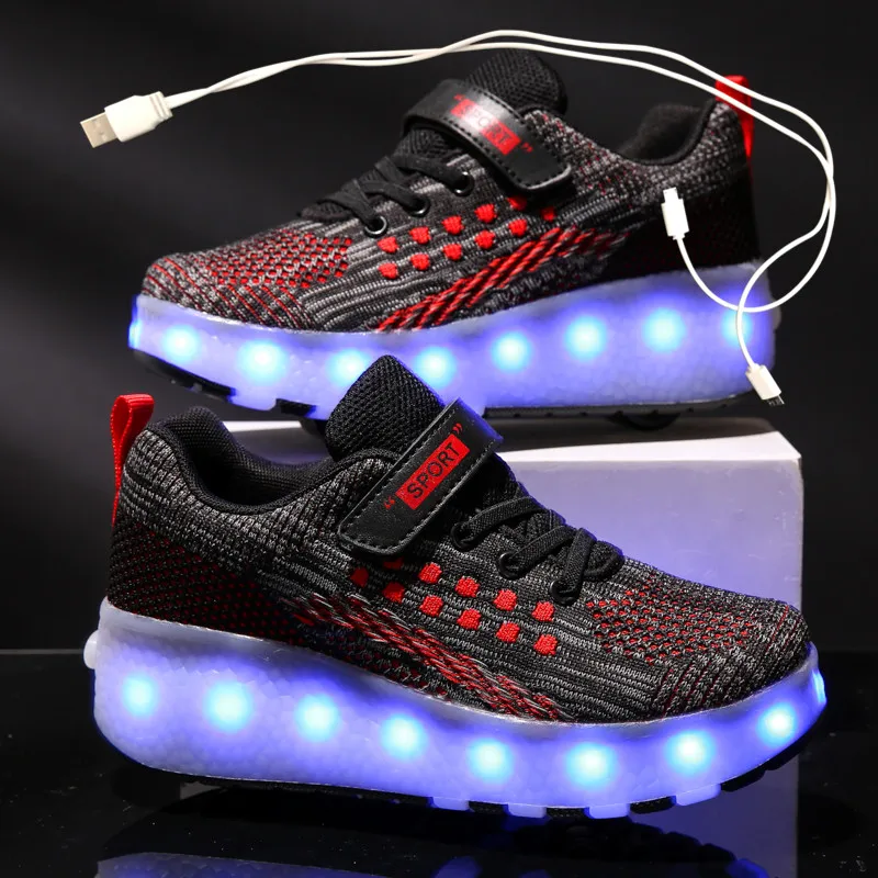 2020 Новые USB зарядка LED красочные Дети Мода кроссовки с двумя колеса роликовые