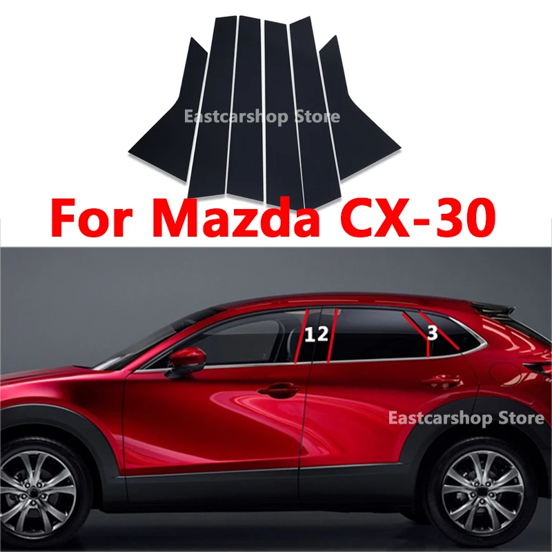 

For Mazda CX30 CX-30 2020 2021 2022 Car Window B C Center Pillar Sticker Black PC Decorative Central Strip Cover Accessories