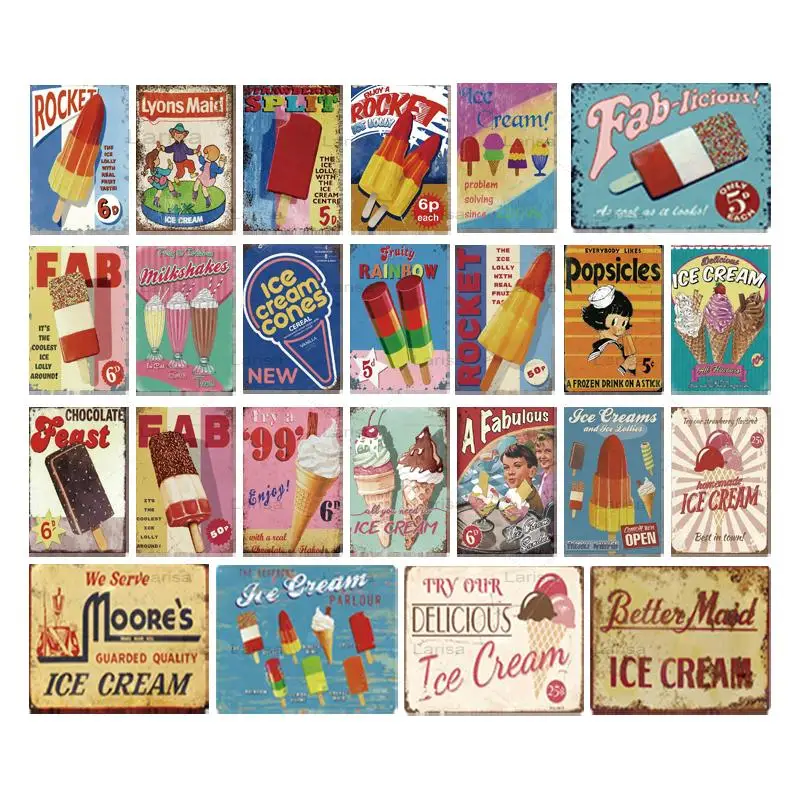 

Metal Sign Colorful Delicious Ice Cream Painting Posters Wall Art for Shop Kitchen Decor Vintage Metal Plaque Metal Tin Signs