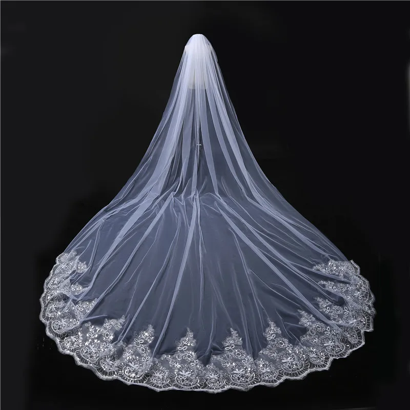 

Bridal Veil cathedral veil laces flowers trim veil Wedding Dress Veil