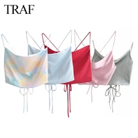 traf top za women satin top woman blue summer crop top female backless pink gray top women straps sleeveless sexy tanks camis