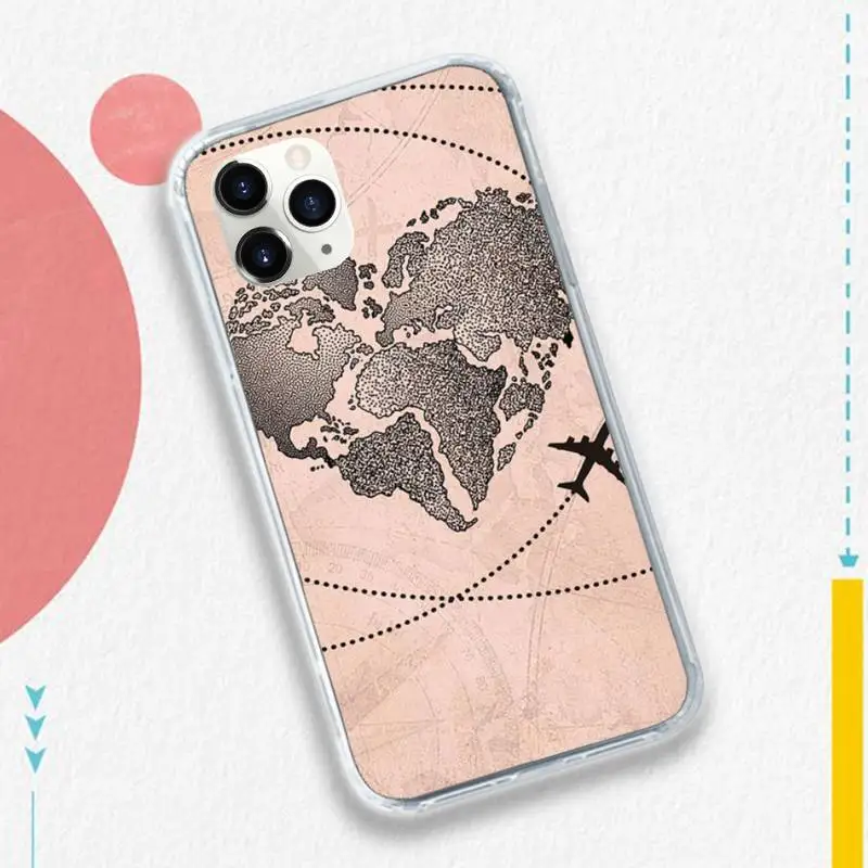 

World Map Travel mobile cover Phone Case Transparent soft For iphone 5 5s 5c se 6 6s 7 8 11 12 plus mini x xs xr pro max