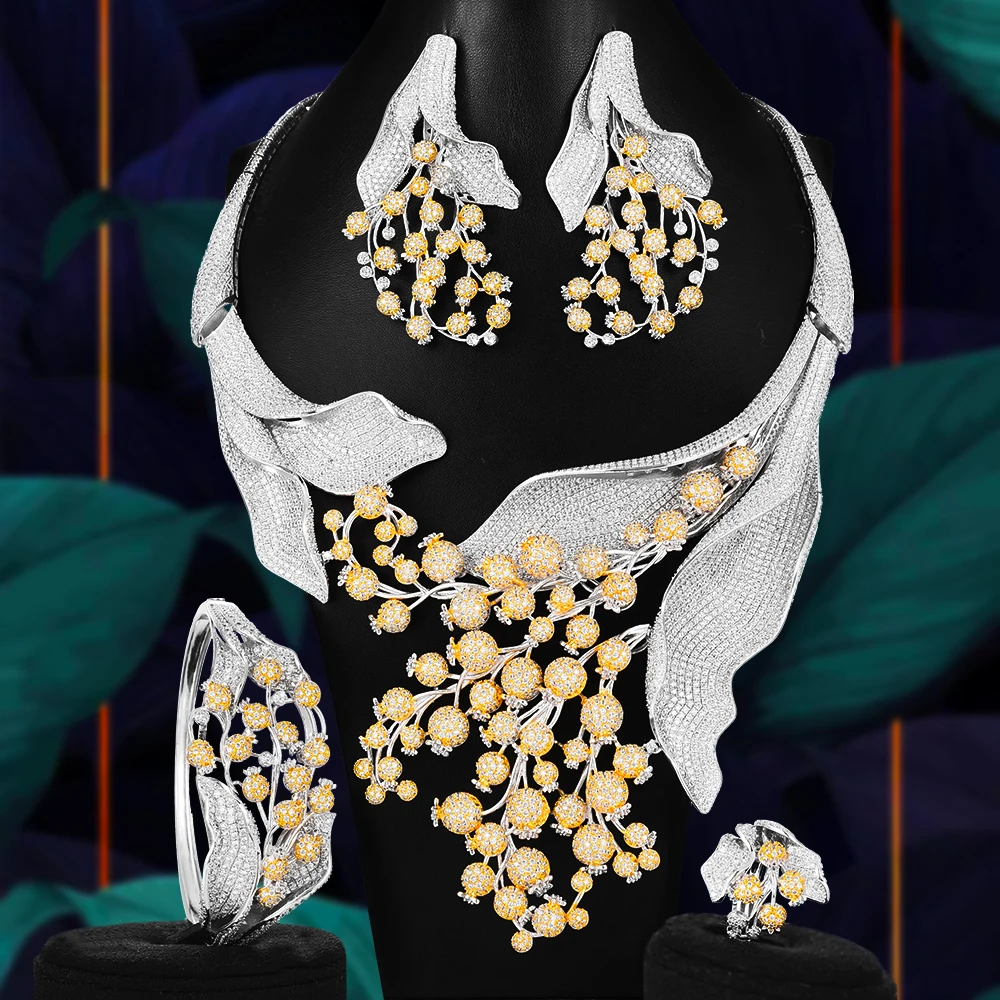 

Роскошный набор свадебных украшений GODKI в нигерийском стиле, большой размер винограда, 4 шт., индейский Африканский циркон, 2018