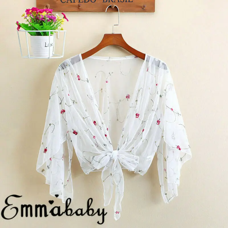 Летняя женская сетчатая блузка с цветочной вышивкой Свободная шифоновая одежда