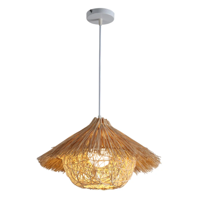 

Chinese style rattan hand-woven chandelier art creative restaurant decoration E27 lighting coffee color single pendant lamp