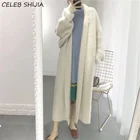 Абрикосовый длинный вязаный кардиган, женский осенне-зимний Свитер оверсайз 2021, женская одежда, Зеленый Теплый винтажный кардиган на осень